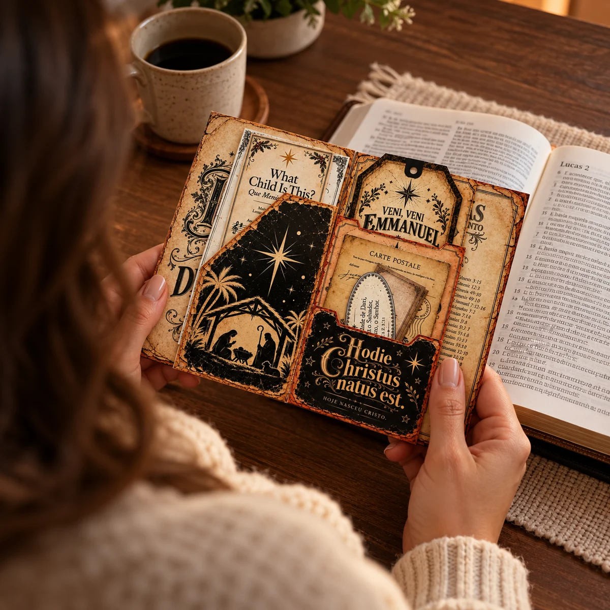 Momento de leitura da Bíblia com o devocional nas mãos